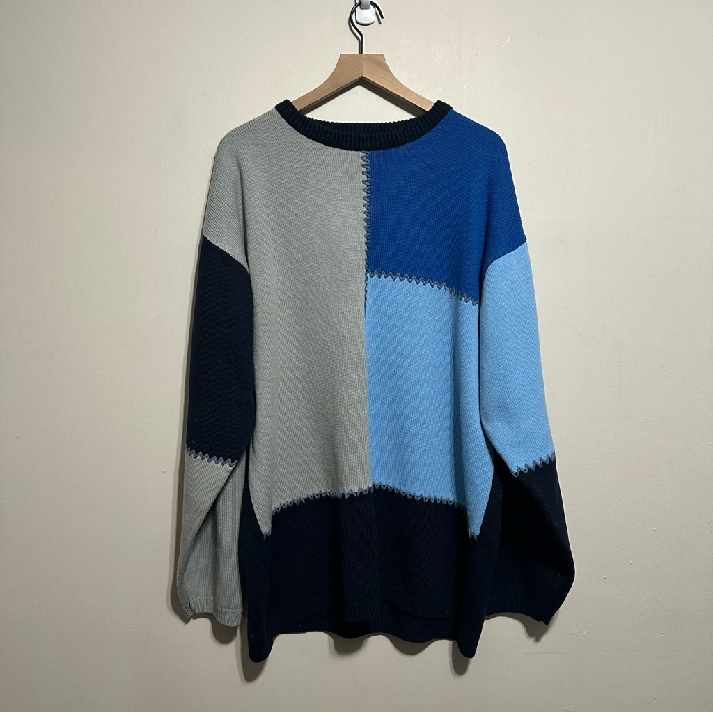 G.B. Winter War Men’s Vtg Oversized Sweater Color Block Size L Blue Sweater